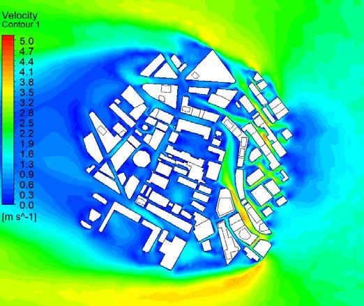 CFD Simulation and analysis - Wind velocity Compare Existing buildings The simulation baseline model Wind velocity near 0.7m/s 1.5m height data above ground Wind velocity decrease to near 1.