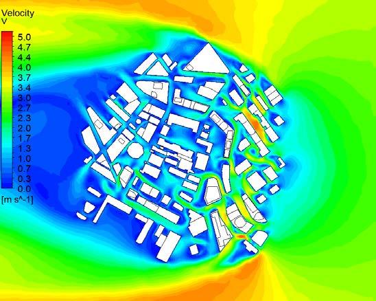 Simulation and analysis - Wind velocity Compare Existing buildings The simulation baseline model 1.5m height data above ground Wind velocity near 0.