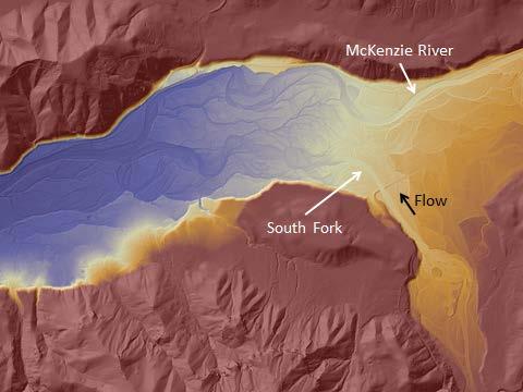 Figure 4 - A LiDAR Bare Earth image (with vegetation removed) revealing the historic alluvial fan and complex channel network of the lower South Fork McKenzie River. References Bellmore, J.R., C.V.