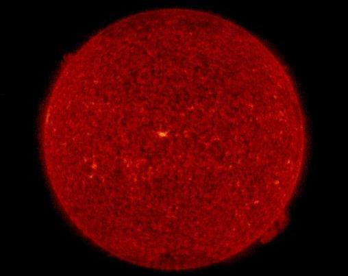 The image below was taken by SOHO on 12 th November 2018 and shows a small cluster of sunspots (the bright spot in the centre of the image).
