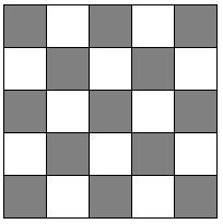 Problem 8 A square measuring 5 by 5 is partitioned into five rows of five congruent squares as shown below. The small squares are alternately colored black and white as shown.