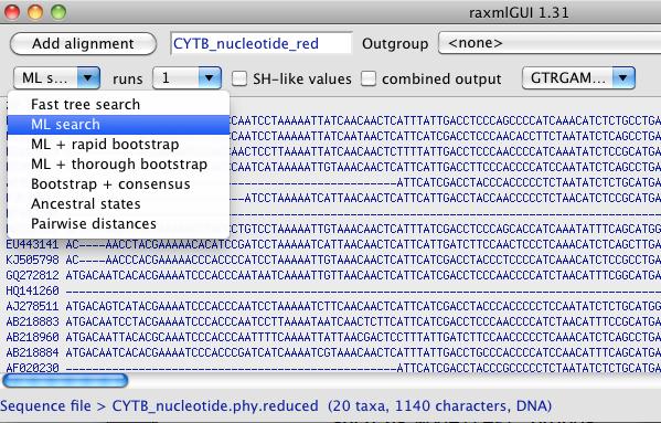 Phylogenetic Inference: RAxML GUI RAxML implements complex (GTR-based) models of nucleotide substitution.