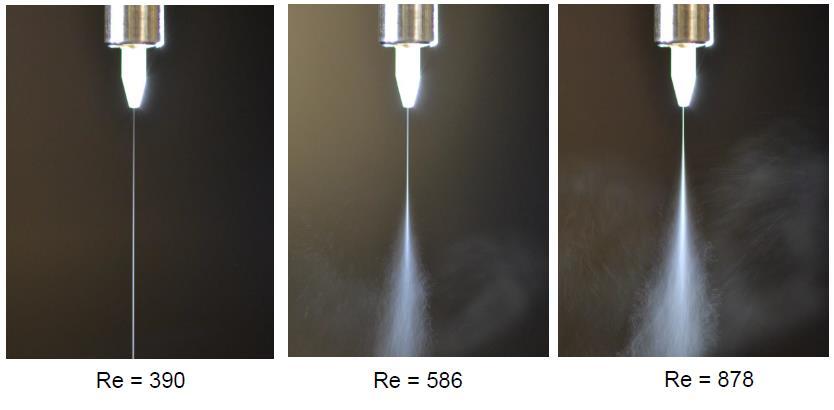 For impinging jets with standoff S = 10 mm (~ 33xD), Figure 4 shows that the level of turbulent diffusion decreases with reducing the value of Re from 1171 (Q = 240 sccm) to 878 (Q = 180 sccm).