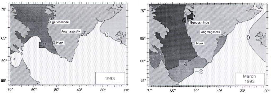 44 Sci. Council Studies, No. 22, 1995 Fig. 1. Mean air temperature anomalies over the Northwest tlantic, 1993. Fig. 2. Mean air temperature anomalies over the Northwest tlantic, March, 1993.
