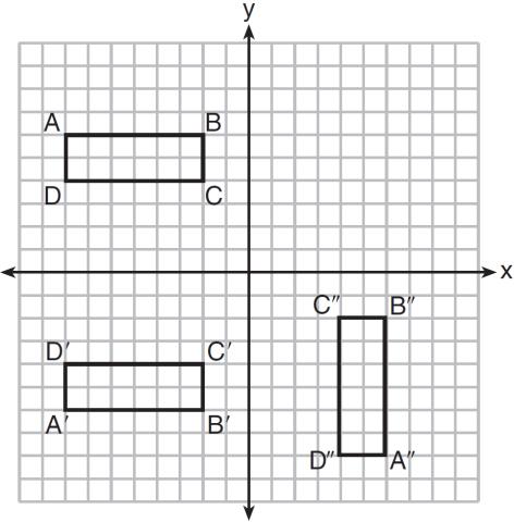 Which sequence of transformations maps ABCD onto A'B'C'D' and then maps A'B'C'D' onto A"B"C"D"?