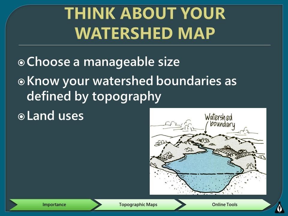 Importance of Watersheds Knowing the boundaries of the watershed in which your stream site is located allows you to see the big picture when analyzing the health or impairment of a stream.