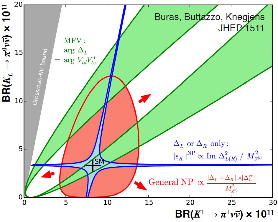 K πυ υ and New Physics Measurement of charged (K + π + υ υ) and neutral (K L π 0 υ υ) modes can discriminate among different NP scenarios Models with CKM-like flavor structure: Models with MFV Models