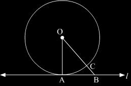 Q 1. Prove that the tangent at any point of a circle is perpendicular to the radius through the point of contact. Given: A circle (O, r) and a tangent l at point A.