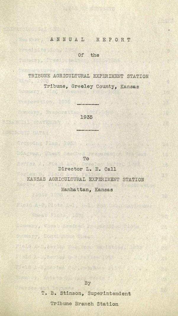 Annual Report of the Tribune Branch, Kansas Experiment Station Report, 1935, 3 (Morse Department of Special Collections).