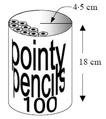 9. In the diagram below triangle ABC is isosceles and BD is a diameter of the circle. Calculate the size of angle ACD. 10. The Pointy Pencil stationary company sells pencils in cylindrical containers.