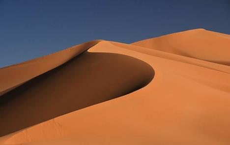 27. Constance and Jason studied deserts. They saw a picture of a sand dune in a desert. What most likely made this sand dune form? a. Rain b. Wind c. Flood waters d. Strong sunlight 28.