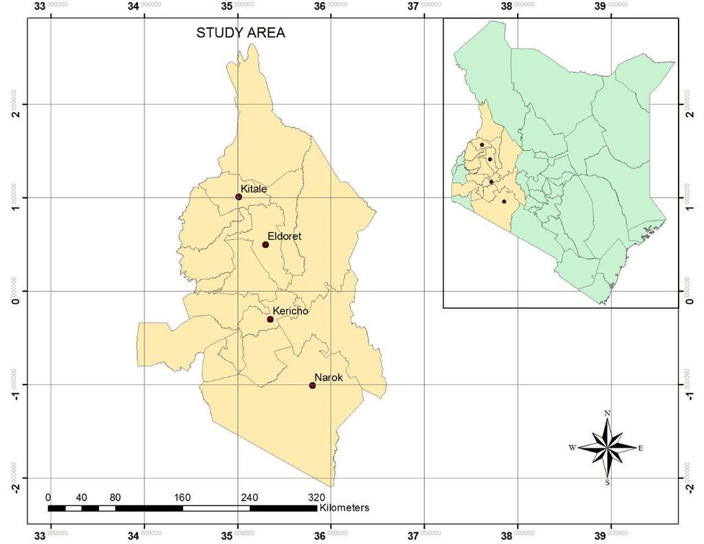 FIGURE 1: DISTRIBUTION OF STATIONS ON THE STUDY AREA. 1.5 Geographical features of the study area The study region has vast geographical features consisting of mountains, escarpments, forests, and lakes, among other features.