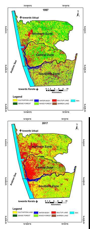 47% a slight increase in area at south zone region. The effect of increasing human population on land cover can be clearly noticed in the study.