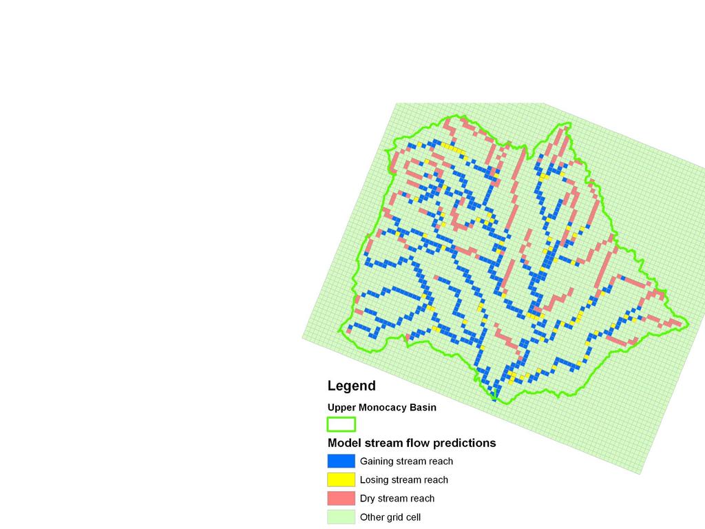 Predictions of Dry & Losing Stream Reaches 60% 50% 40% 30% 20% 10% 0% 0 10 20 30 Simulated flow at 01639000, mgd % Dry