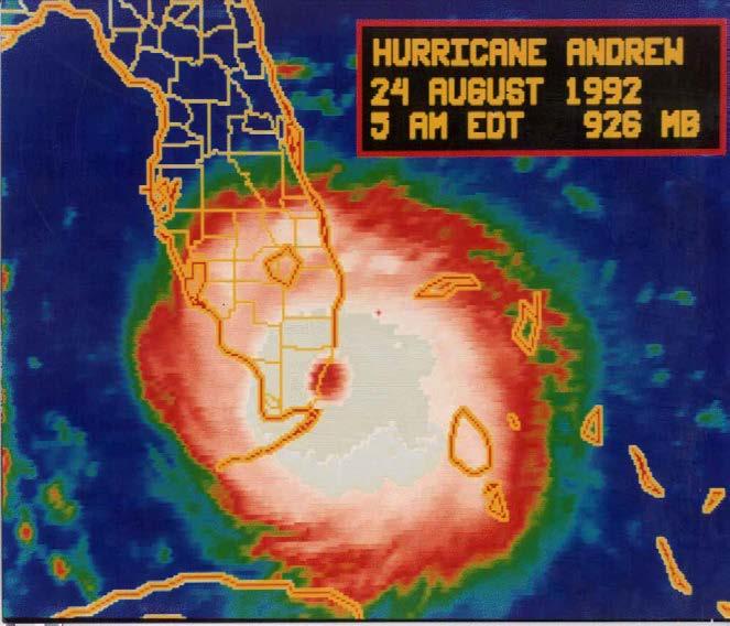 Hurricane Andrew- August 24, 1992 Category 5 hurricane. The second-most-destructive hurricane in U.S. history. The first named storm of the 1992 Atlantic hurricane season.