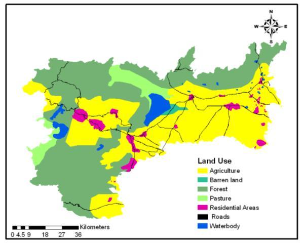 The maximum height of the Bhavani River basin is 2633 m and the lowest is 154 m (Fig. 6).