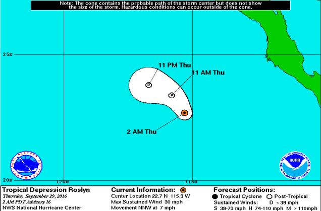 Tropical Outlook - Eastern Pacific Tropical Depression Roslyn: (Advisory #16 as of 5:00 a.m.