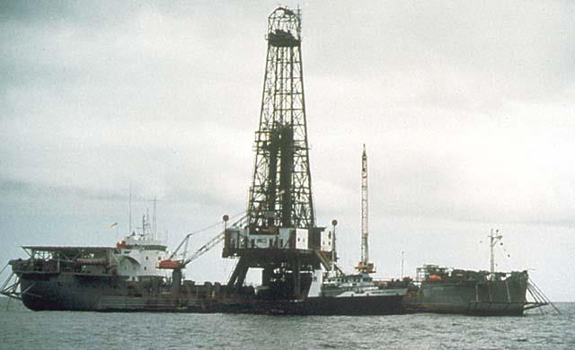 This drilling ship samples sediment and rock from the deep ocean floor.