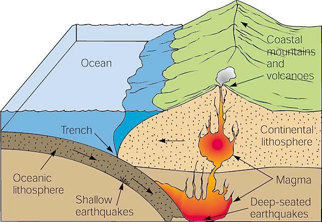 Ocean-continent plate convergence.