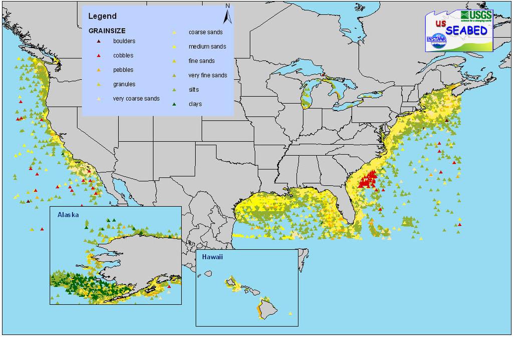 Map of usseabed data coverage in US