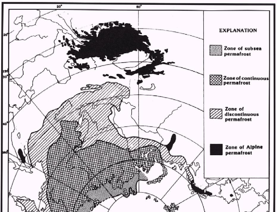 Recent permafrost regions on the