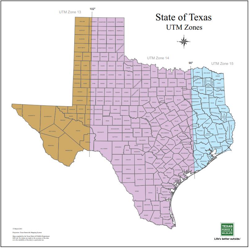 Once again, a quick web search for Texas UTM Zones yields: So now you know that Nolan County, TX is in UTM Zone 14. Pretty easy, right?