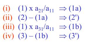 Steps of Naïve Gauss Elimination (ex. 3 unknowns in 3 equations).