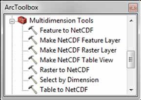 NetCDF Tools Toolbox: Multidimension Tools Make NetCDF Raster Layer Make NetCDF Feature Layer