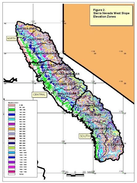 Geographic area of application: The western slope of the Sierra Nevada from the crest to the margin of the Central Valley were included in the study area.