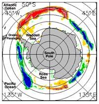 the Antarctic Circumpolar Current, approximately between
