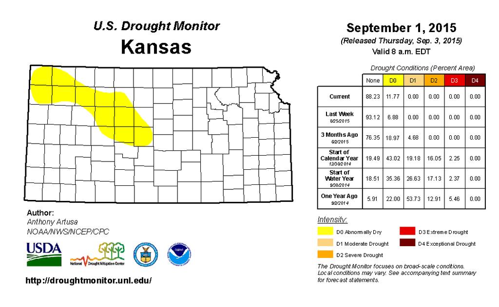 Drought Monitor map. This area is in portions of the Northwest, North Central and Central divisions, where rainfall for growing season is less than normal.
