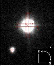 Shows on the left, Mira program using the diffraction line method to locate the centroid, and on the right SAOImage DS9 using the same method to locate the centroid.