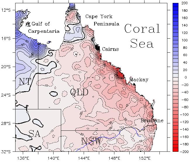 Figure 1. Decadal trends in annual rainfall (mm decade -1 ) over Queensland from 1951 2007. Gridded data (0.25 by 0.25 ) from the Australian Bureau of Meteorology. Figure 2.