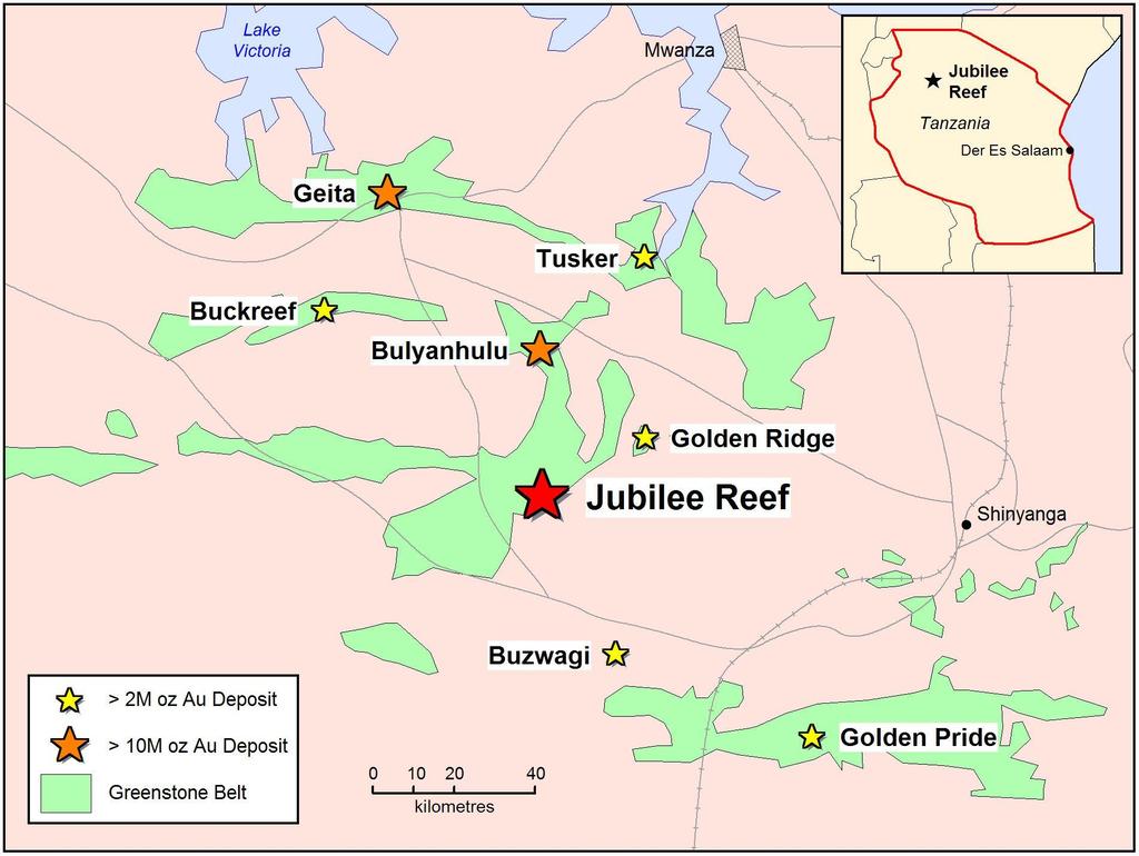 Northern Tanzania: Lake Victoria Goldfield Granite/greenstone terrain similar to Eastern Goldfields of Western Australia >50 Moz gold endowment World-class