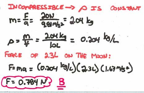 10.0 L of an incompressible liquid exert a force of 20 N at the earth s surface.