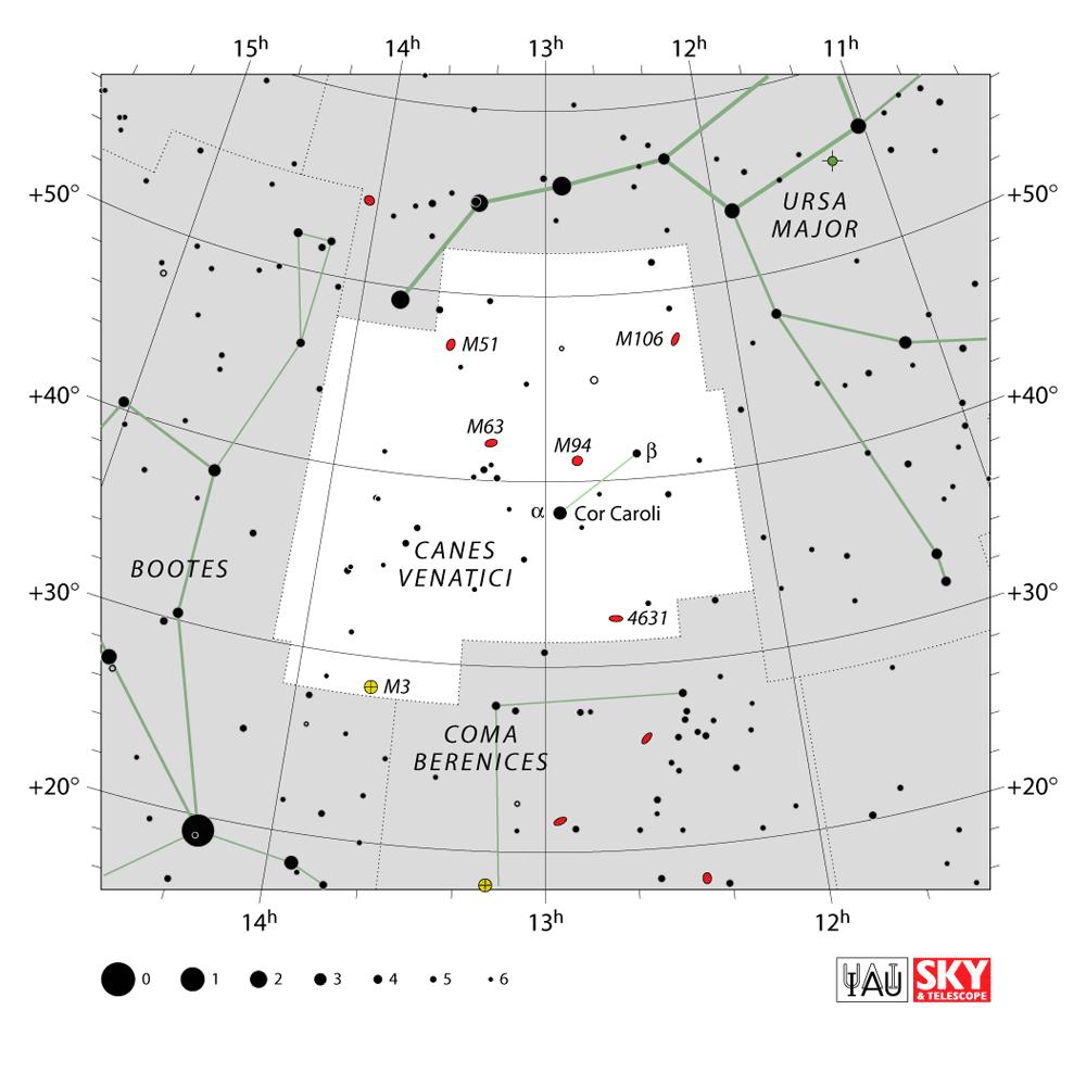 M3 Globular Cluster Chart 6 Canes Venatici RA 13h 42.2m Dec +28 23m Size 18 Mag 6.