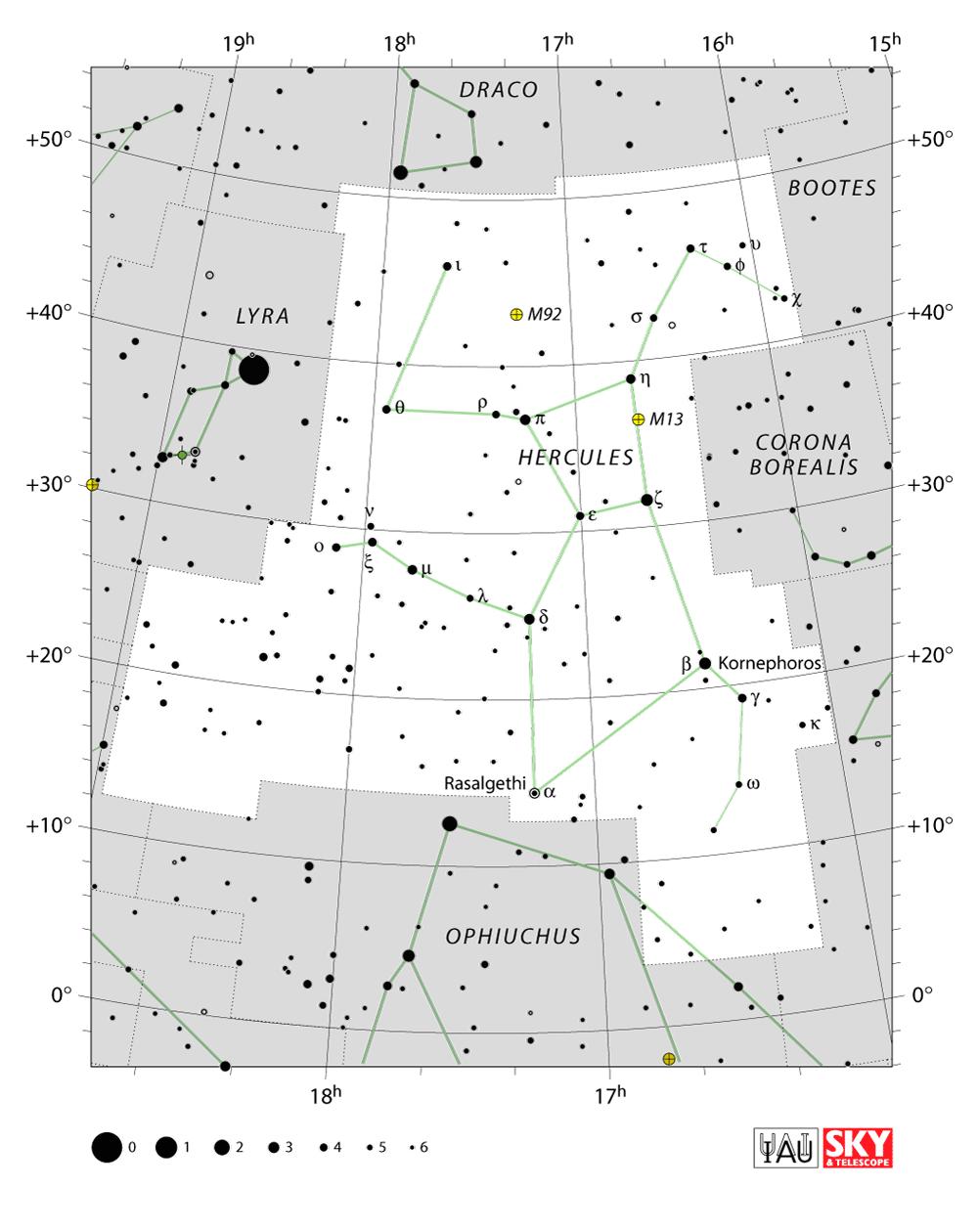 M13 Hercules Cluster Chart 10 Hercules RA 16h 41.7m Dec +36 28m Size 20 Mag 5.