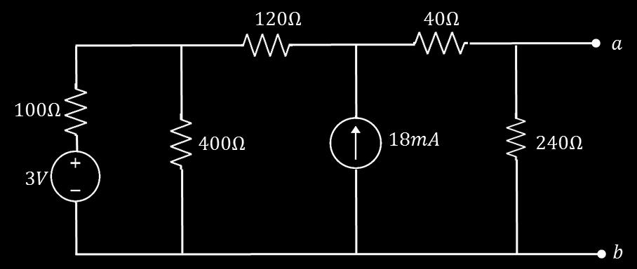 Problem 1) a. Find the Thevenin s equivalent of the circuit between terminals a and b. b. A 120Ω load resistor is connected between terminals a and b.
