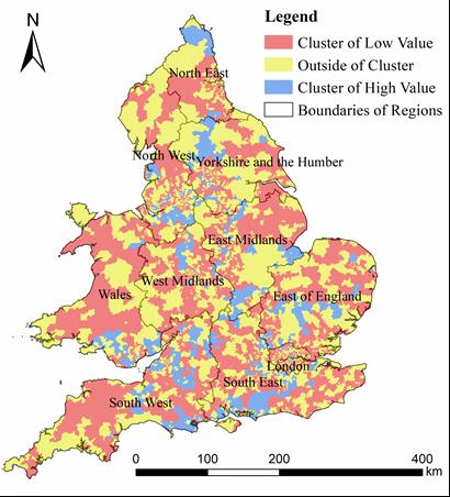 RESULTS LOCAL SPATIAL COMPARISONS Inequalities of TAI - local spatial comparisons High values represent clusters of high TAI and vis versa Estimated 9,690,365 (41%) households