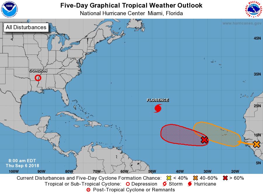The National Hurricane Center is issuing advisories on Hurricane Florence, located over the central subtropical Atlantic.