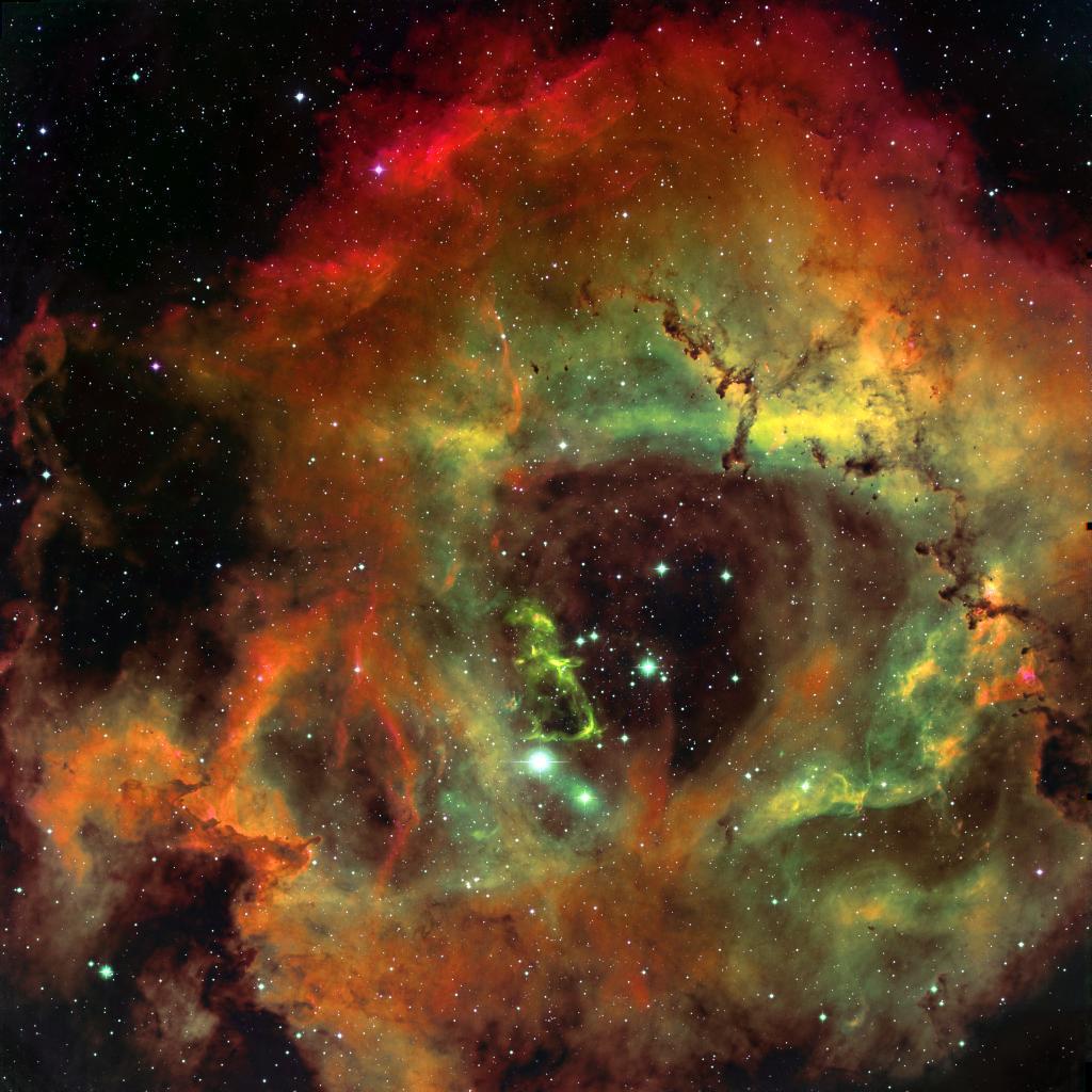 Rosette Nebula Red = Hydrogen,