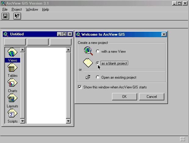1. Start Program ArcView in Start menu or Desktop Icon 2.