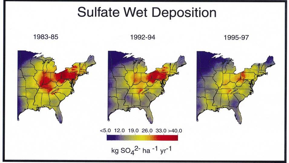 As power plant emissions are increasingly regulated, the amount of acid rainfall has
