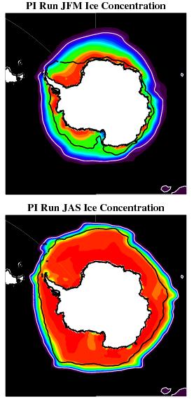 Mean State: Sea Ice Concentration Mean SIC too extensive austral summer (JFM) and winter