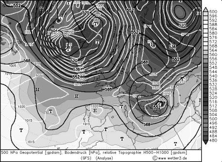 the North-East. The Southern part of Europe was under the influence of the Mediteranean Cyclone centered above the Balkan Peninsula, South of Danube river, with values of 1010 hpa.