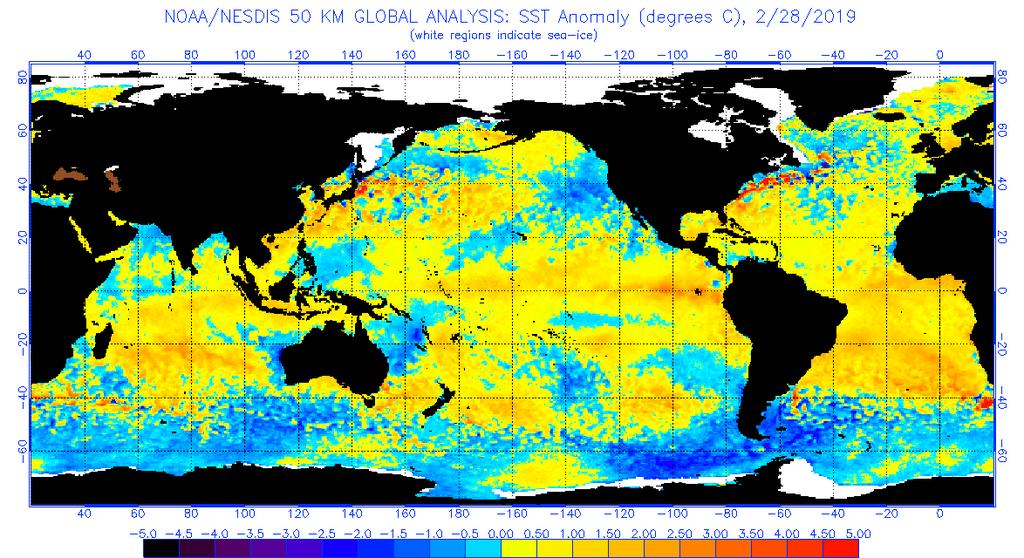 Will this continue? El Niño-level SSTs the tropical Pacific cooled to a borderline El Niño level in January and February, while subsurface waters continued to be warmer than average.