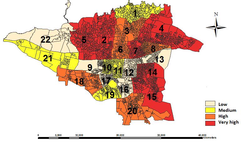 Results: Social vulnerability map of Tehran regions 9, 13 and 22 have good balance between supply