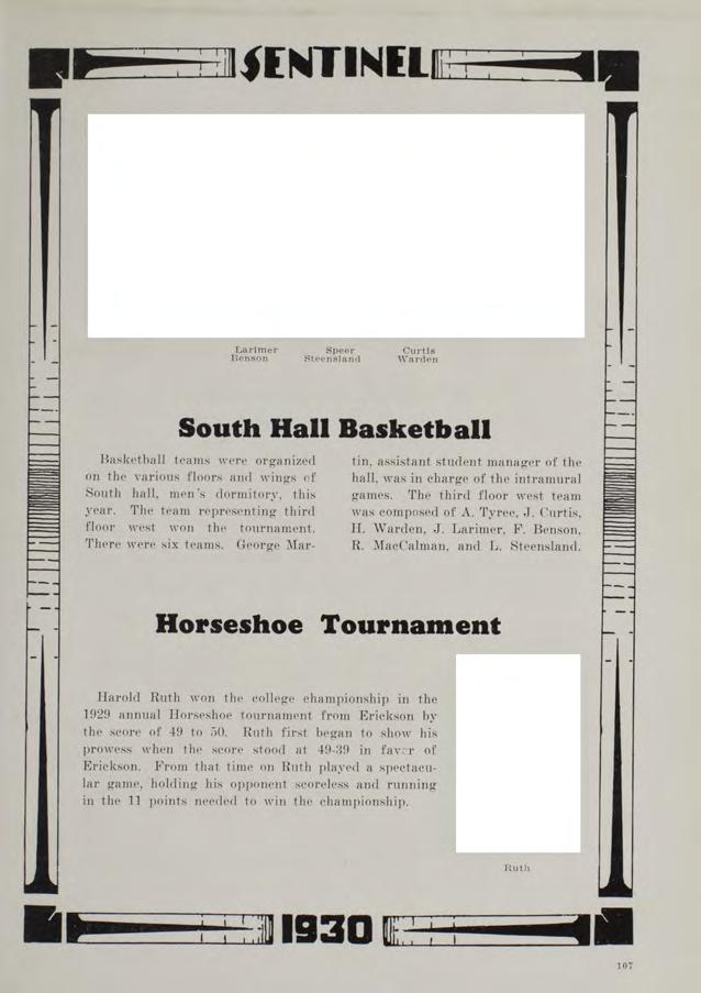 H NTINIU South H all B ask etb all B asketball team s w ere organized on the various floors and w ings of South hall, m en s dorm itory, this year.