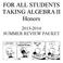 FOR ALL STUDENTS TAKING ALGEBRA II Honors SUMMER REVIEW PACKET