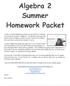 Algebra 2 Summer Homework Packet